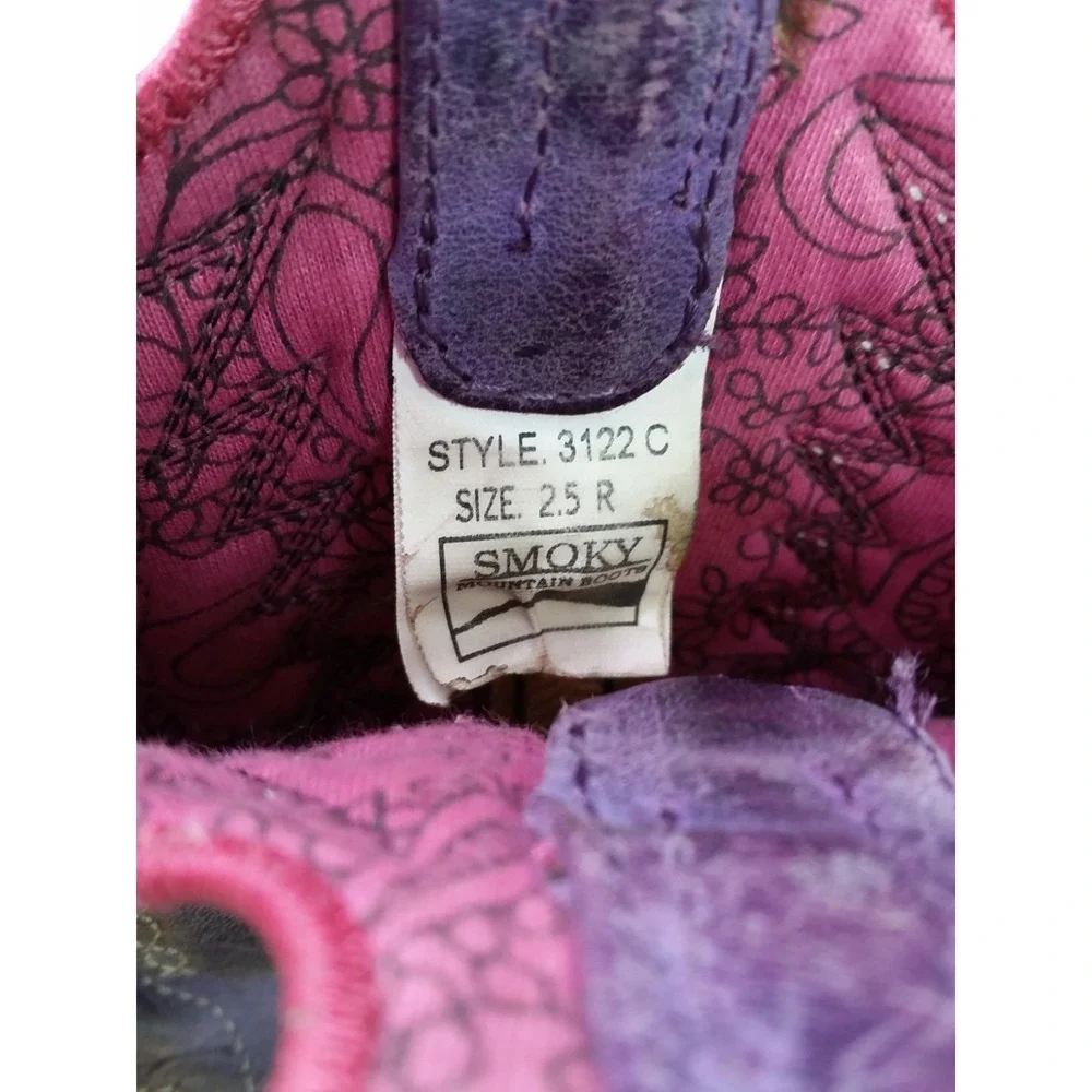 Girls Smoky Mountain Tracie Western Boot Square Toe Sz 2.5 R Pink Purple Cowgirl